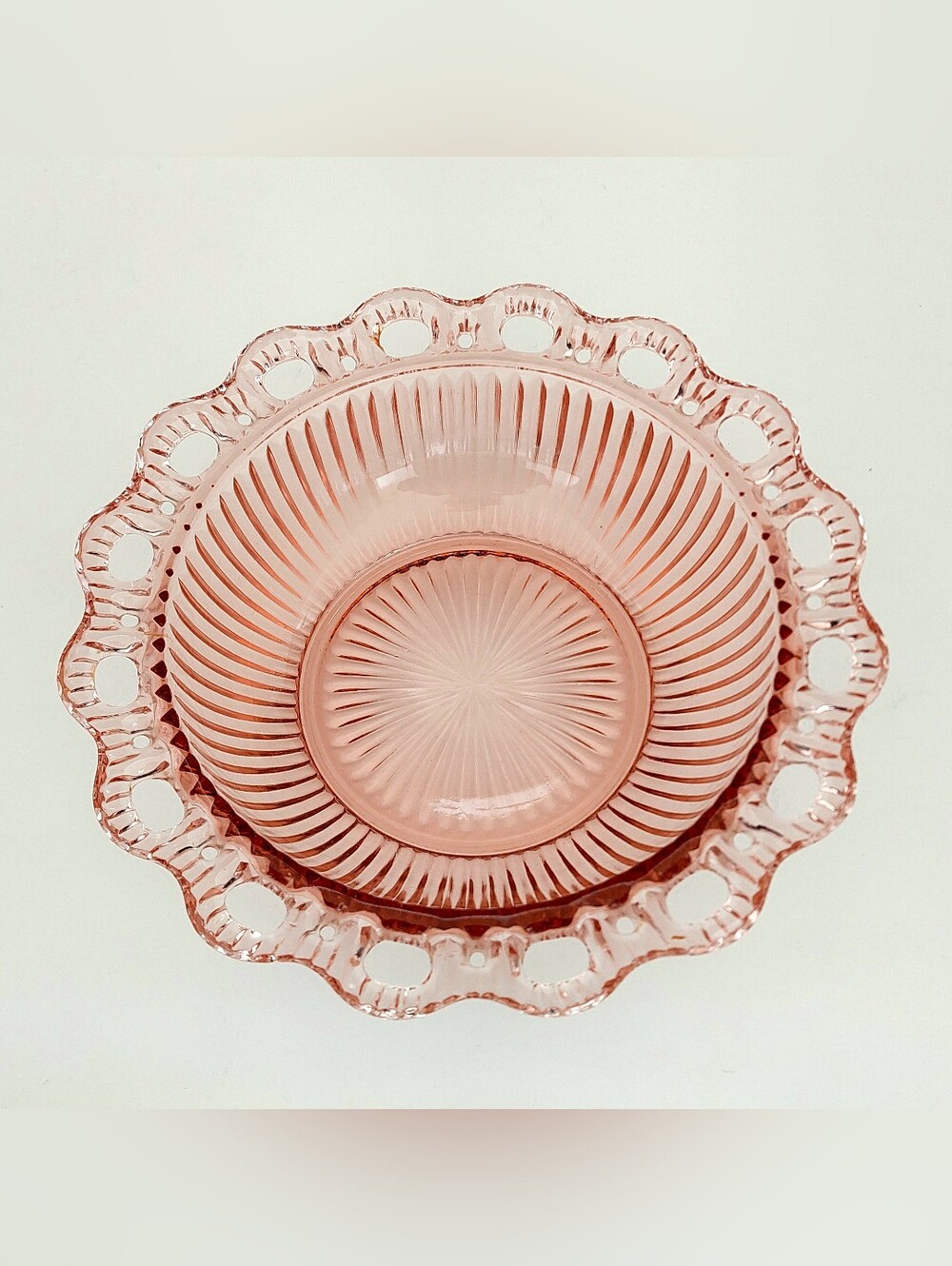 930s Anchor Hocking Old Colony Pink Depression Glass 9.5" Lace Edge Serving Bowl